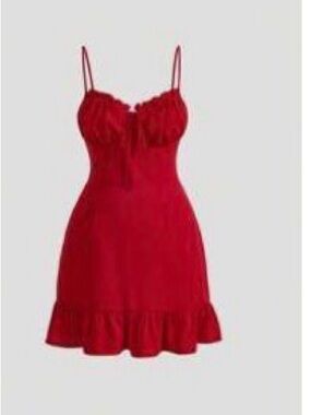 SHEIN Red Strapless Ruffle Hem Slip Dress